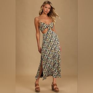 Lulu's Navy Blue Floral Print Cutout Maxi Dress XS